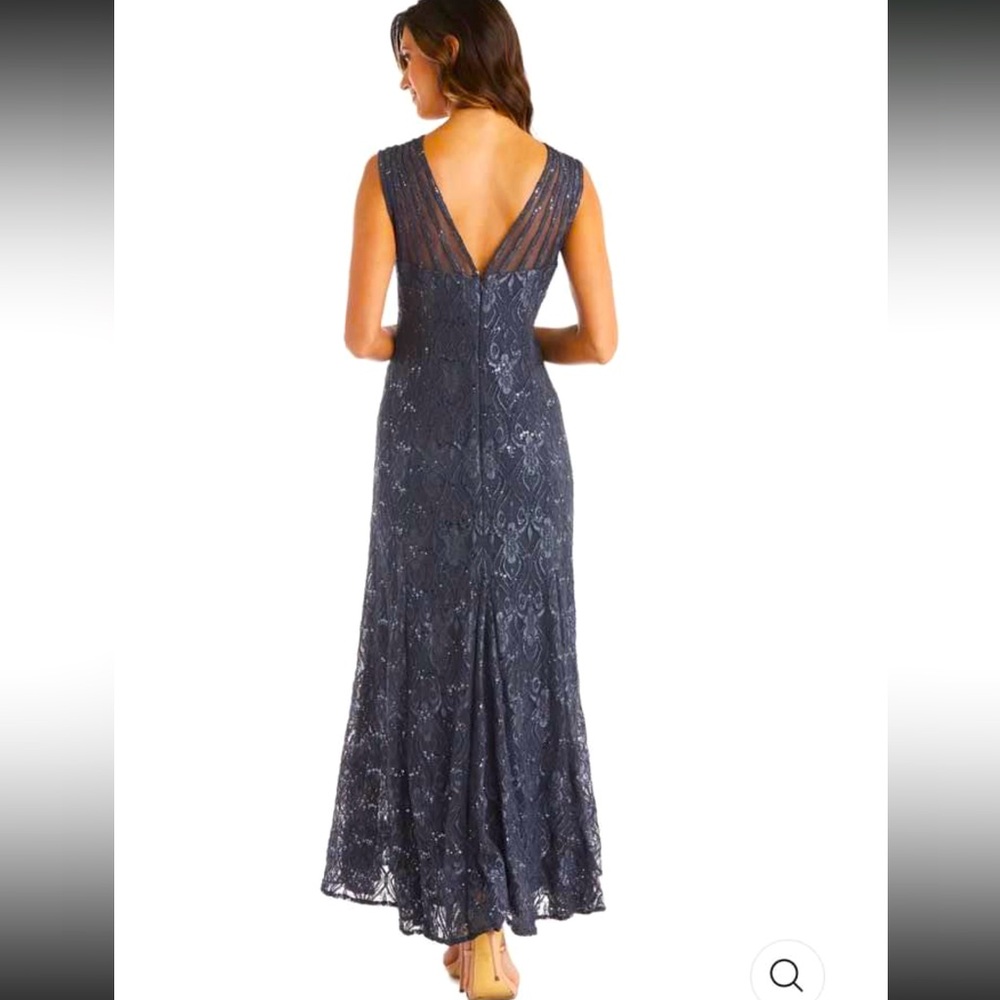 R&M Richards Navy Lace Evening Gown